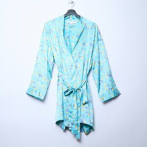 Vintage 2000s Y2k Victoria's Secret blue seafoam floral satin kimono robe OS